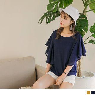 Ruffled Sleeve Round Neck Top