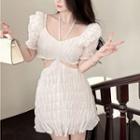 Set: Short-sleeve Plain Crop Top + High Waist Mini A-line Skirt