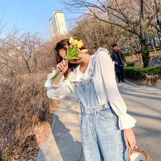 Sailor-collar Frilled Cotton Blouse