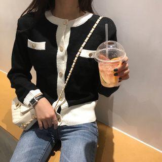 Piped Metallic-button Cardigan