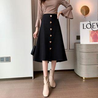 Heart Button-up Midi A-line Skirt