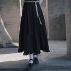 Ruffle Hem Midi A-line Skirt / Faux Pearl Belt / Set