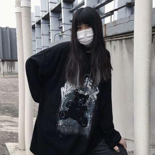 Long-sleeve Graphic Print T-shirt Black - One Size
