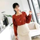 Square-neck Puff Long-sleeve Blouse
