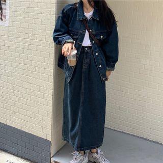 Pocket Detail Denim Jacket / Midi Pencil Skirt