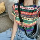 Rainbow-stripe Lettering Crop T-shirt Stripe - One Size