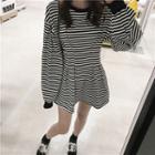 Puff-sleeve Striped Mini A-line Dress Black - One Size