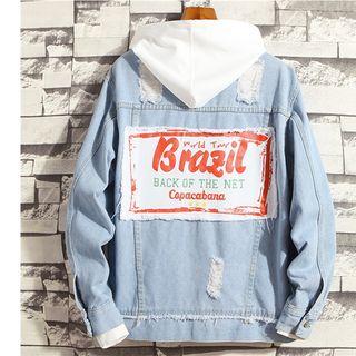 Buttoned Appliqu  Denim Jacket