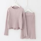 Set: Plain Ribbed Sweater + Knit Skirt