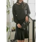 Set: Cutout-front Top + Ruffle-hem Midi Skirt