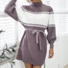 Long-sleeve Mock-neck Mini Sweater Dress
