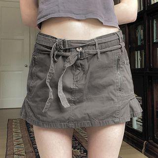 Plain Low Waist Denim Mini Skirt