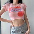Short-sleeve Lettering Cropped T-shirt Pink - M