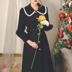 Contrast-trim Collared Woolen Coat