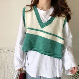 Colour Block V-neck Knit Vest