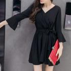 3/4-sleeve V-neck Mini A-line Dress
