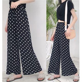 Set: Short-sleeve Cropped T-shirt + Polka Dot Wide Leg Pants
