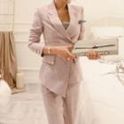 Set: Asymmetric Hem Slim Fit Plaid Blazer + Plaid Slim Fit Dress Pants