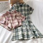 Plaid Stand Collar Short-sleeve A-line Dress