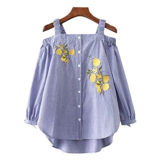 Embroidered Off-shoulder Strap Top
