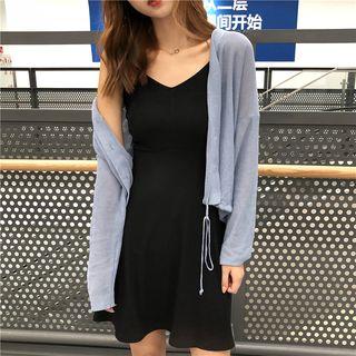 V-neck Spaghetti Strap A-line Dress / Knitted Jacket