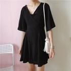 Plain V-neck Slim-fit Short-sleeve Dress
