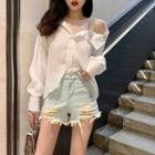 Off-shoulder Long-sleeve Blouse White - Blouse - One Size