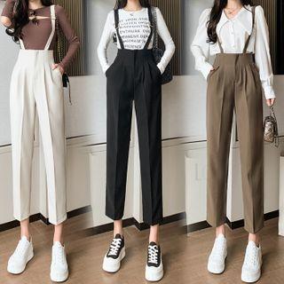 Suspender High-waist Straight Leg Pants