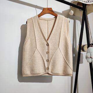 V-neck Cropped Single-breasted Knit Vest