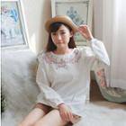 Embroidered Frill Trim Long-sleeve Top