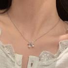 Cherry Faux Pearl Rhinestone Pendant Alloy Necklace Silver - One Size