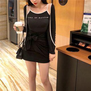 Set: Lettering Camisole Top + Buttoned Jacket