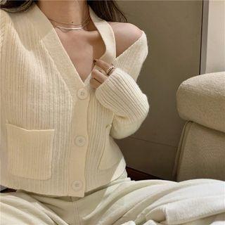 Cutout Cropped Cardigan White - One Size
