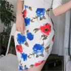 Asymmetric-hem Floral-pattern Skirt