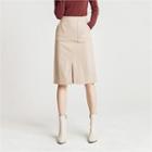 Slit-front Wool Blend A-line Skirt