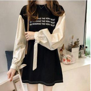 Mock Two-piece Long-sleeve Letter Mini Dress