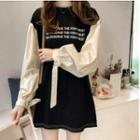 Mock Two-piece Long-sleeve Letter Mini Dress