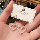 925 Sterling Silver Faux Pearl Heart Drop Earring 1 Pair - E488 - Gold - One Size