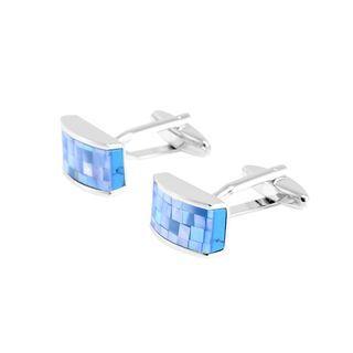 Fashion Elegant Blue Geometric Shell Rectangular Cufflinks Silver - One Size