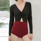 Long-sleeve Twisted Cutout Swimsuit