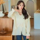 V-neck Ruffle-trim Textured Cardigan