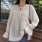 Lace-collar Bell-sleeve Top Ivory - One Size