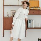 Cropped Tweed Vest / Long-sleeve Midi A-line Dress
