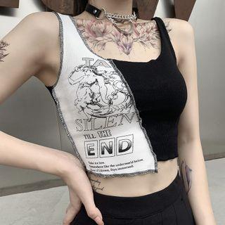 Print Two Tone Crop Tank Top
