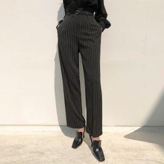 Belted Pinstripe Dress Pants