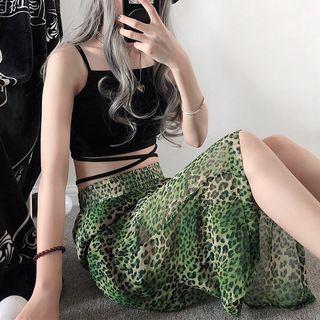 Crisscross Wrap Camisole Top / Leopard Print Midi Skirt