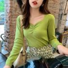 Long-sleeve Ruched Light Knit Top In 7 Colors