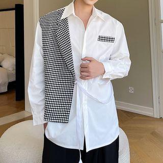 Mock Two-piece Houndstooth Panel Shirt