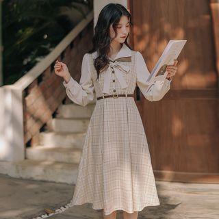 Set: Ribbon Shirt + Sleeveless Plaid Dress