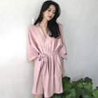 3/4-sleeve Tie-waist A-line Dress